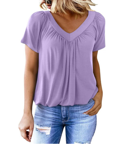 Blusa Casual de Mujer con Pliegues y Escote en V