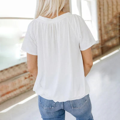 Blusa Casual de Mujer con Pliegues y Escote en V
