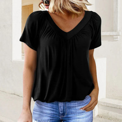 Blusa Casual de Mujer con Pliegues y Escote en V
