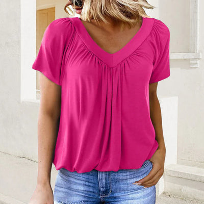 Blusa Casual de Mujer con Pliegues y Escote en V